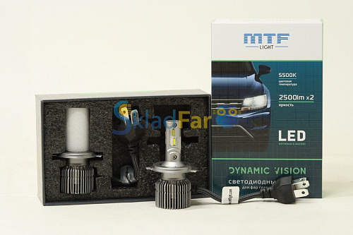 Светодиодные лампы MTF Light, серия DYNAMIC VISION LED, H4/H19, 28W, 2500lm, 5500K, кулер, 2шт.					