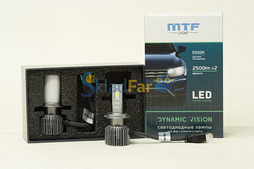 Светодиодные лампы MTF Light, серия DYNAMIC VISION LED, H7 / H18, 28W, 2500lm, 5500K, кулер, 2шт.			