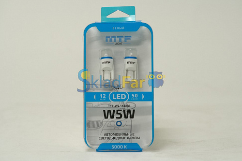 Лампа светодиодная MTF Light, W5W/T10,12V,1W 50 люмен,6000К,линза матовая